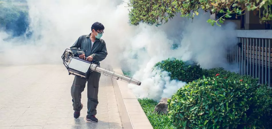 A mosquito control specialist spraying